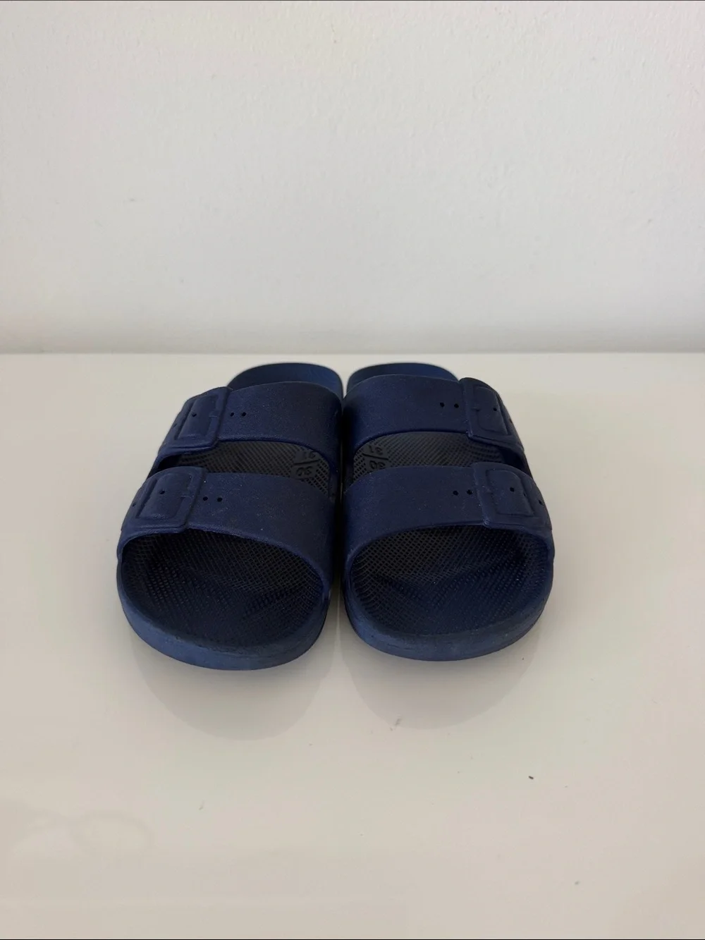 Kids Navy Double-Strap Slide Sandals with Adjustable Buckles
